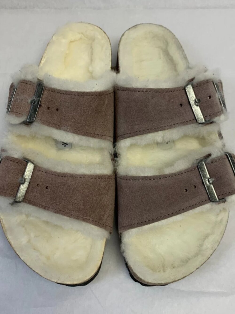 Birkenstock Arizona Shearling Faded Purple Suede Leather Narrow Width Sandals